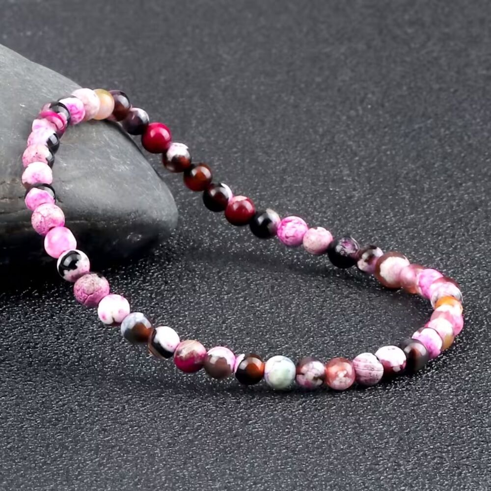 Natural Rose Red Fire Agate Gemstone Beaded Bracelet 4mm Gemstone Layer Boho New